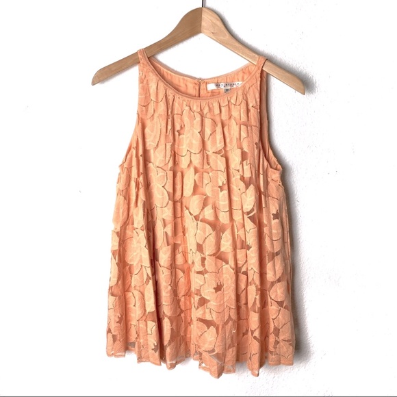 Max Studio Tops - Max Studio high neck peach lace Babydoll cottagecore sleeveless tank Sz SP boho
